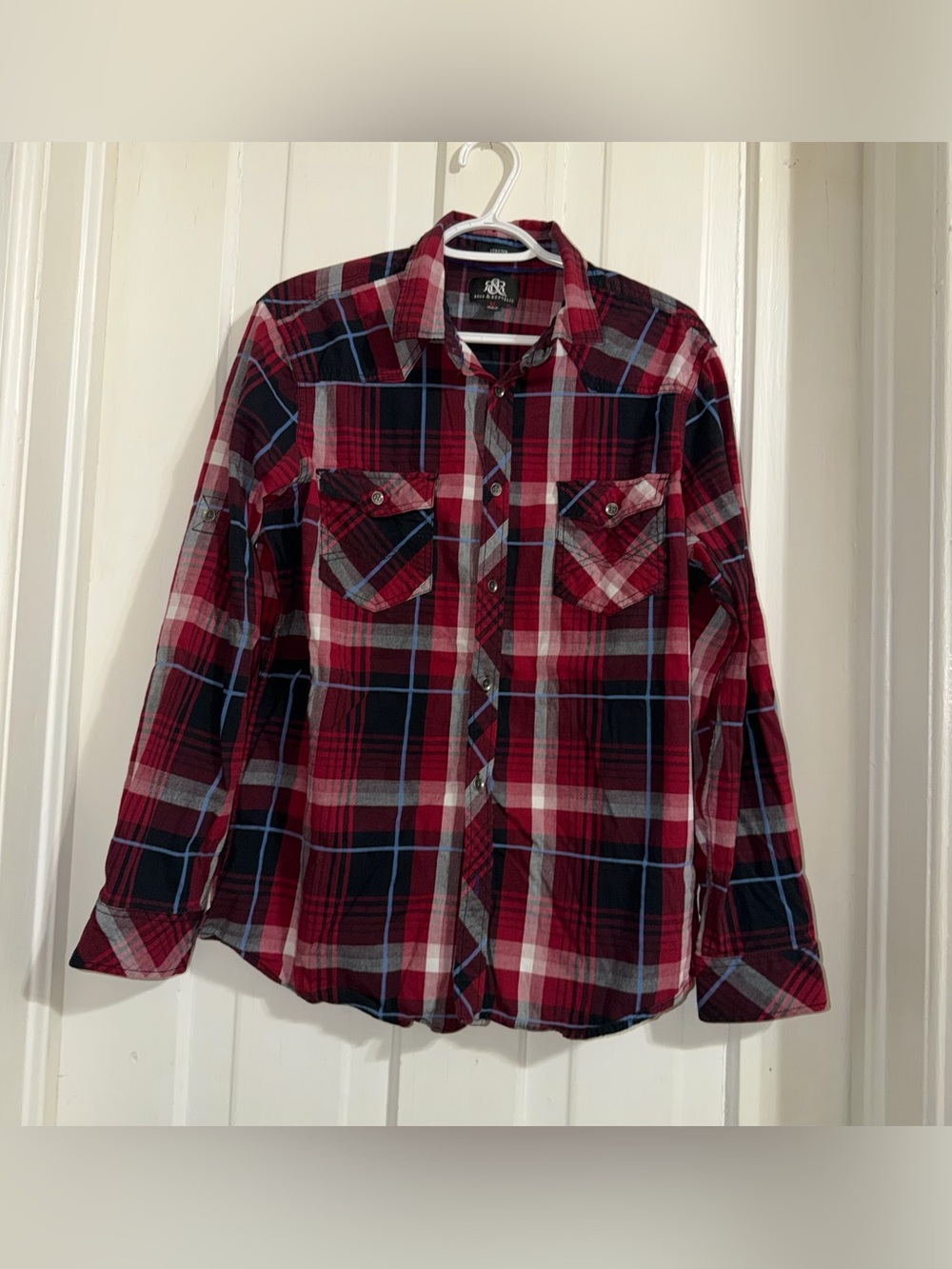 Men's size XL shirt rock & republic Red Plaid Button-Up Shirt